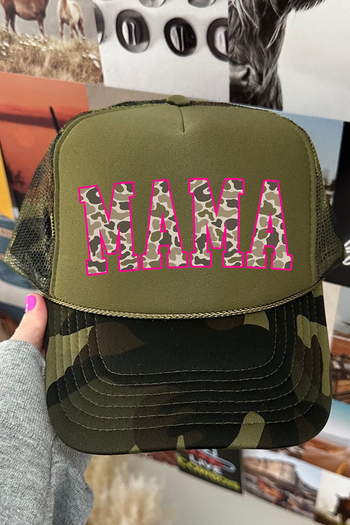 Pink Mama Camo Otto Camo with Moss Green Foam Front Trucker Hat