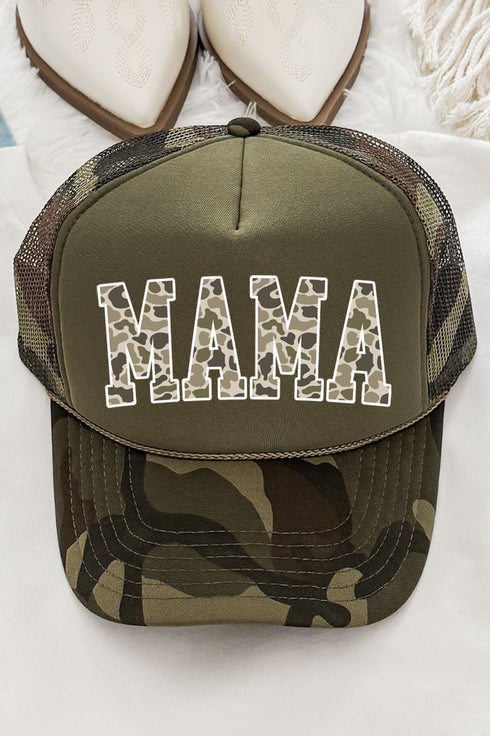White Mama Camo Otto Camo with Moss Green Foam Front Trucker Hat