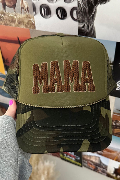 Brown Faux Threaded Mama Otto Camo with Moss Green Foam Front Trucker Hat