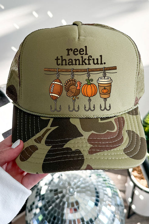 Reel Thankful Otto Camo with Moss Green Foam Front Trucker Hat