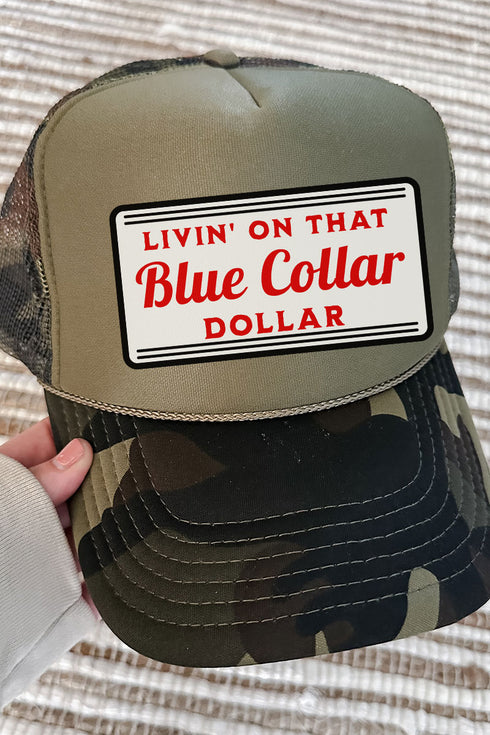 Blue Collar Dollar Otto Camo with Moss Green Foam Front Trucker Hat
