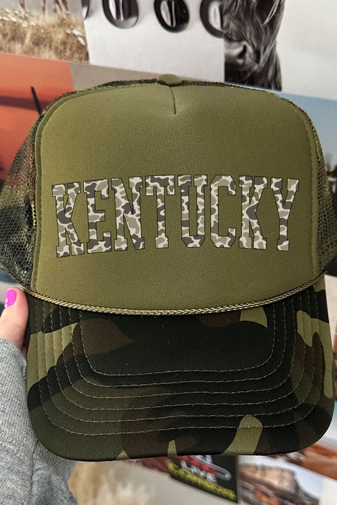 Camo Kentucky Otto Camo with Moss Green Foam Front Trucker Hat