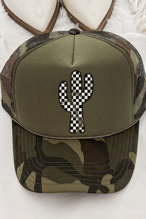 Checkered Cactus Otto Camo with Moss Green Foam Front Trucker Hat