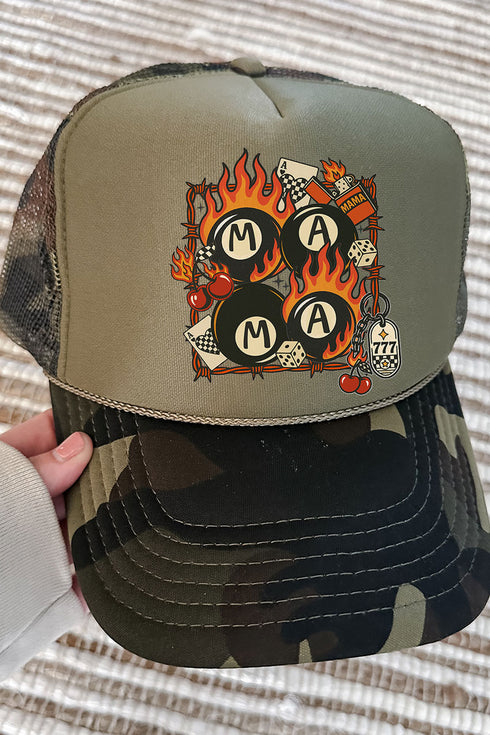 Eight Ball Mama Otto Camo with Moss Green Foam Front Trucker Hat