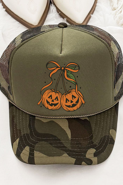 Jack-O'-Lantern Cherries Otto Camo with Moss Green Foam Front Trucker Hat