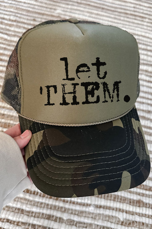 Let Them Otto Camo with Moss Green Foam Front Trucker Hat