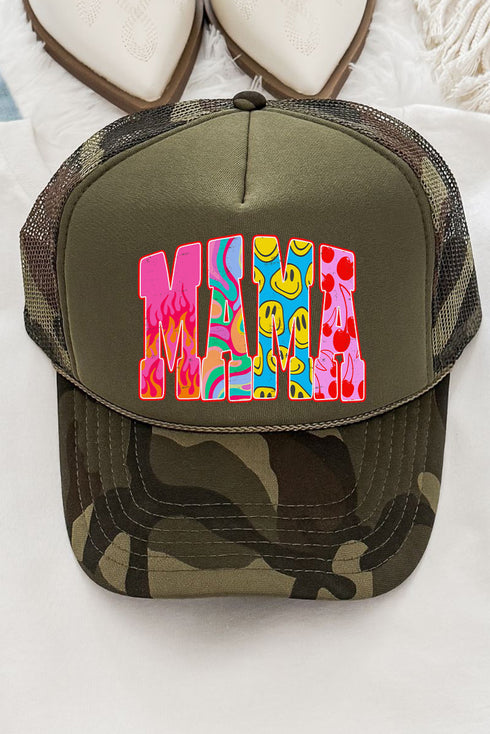 Spicy Smiles Mama Otto Camo with Moss Green Foam Front Trucker Hat