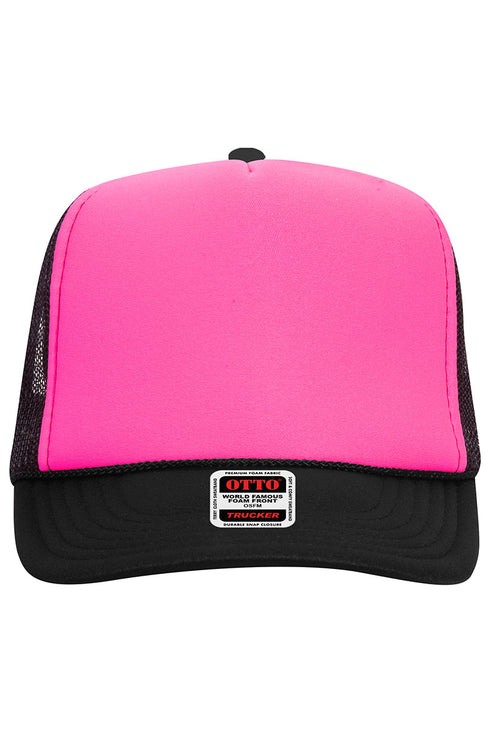 OTTO Black with Neon Pink Foam Front High Crown Trucker Hat