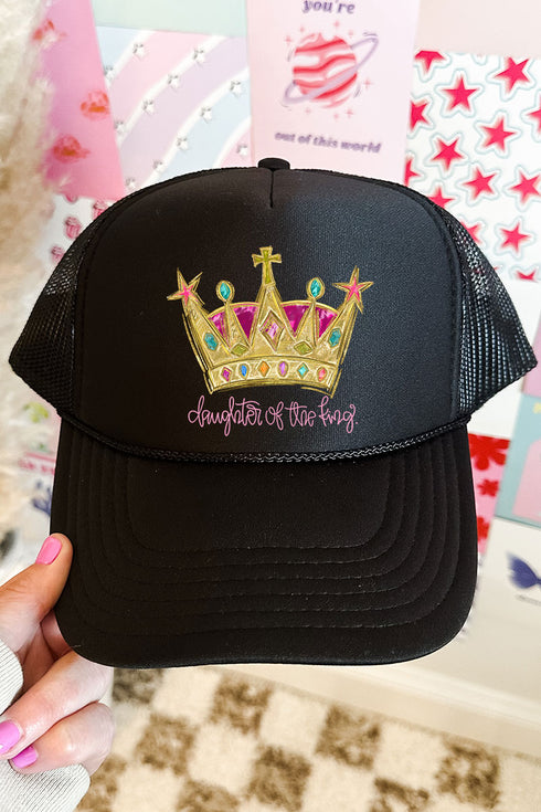 Bejeweled Daughter Of The King Otto Black Foam Front Trucker Hat