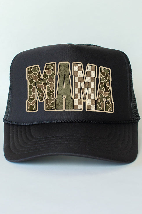 Camo Checkered Mama Otto Black Foam Front Trucker Hat