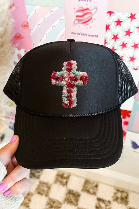 Faux Yarn Cross Otto Black Foam Front Trucker Hat