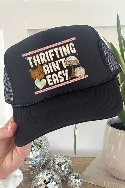 Thrifting Ain't Easy Otto Black Foam Front Trucker Hat