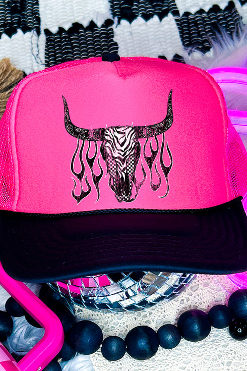 Smokin' Steer Otto Black with Neon Pink Foam Front Trucker Hat