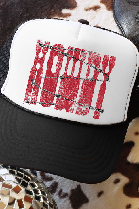 Barbed Wire Howdy Otto Black with White Foam Front Trucker Hat