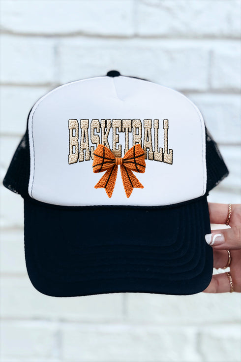 Faux Yarn Basketball Coquette Otto Black with White Foam Front Trucker Hat