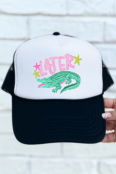 Pink Later Gator Otto Black with White Foam Front Trucker Hat