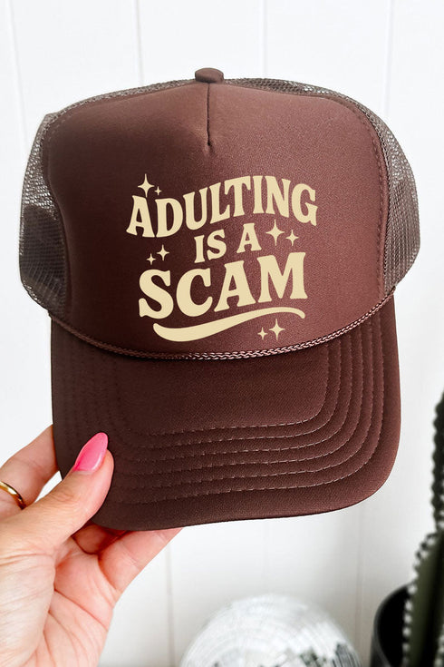Adulting Is A Scam Otto Brown Foam Front Trucker Hat