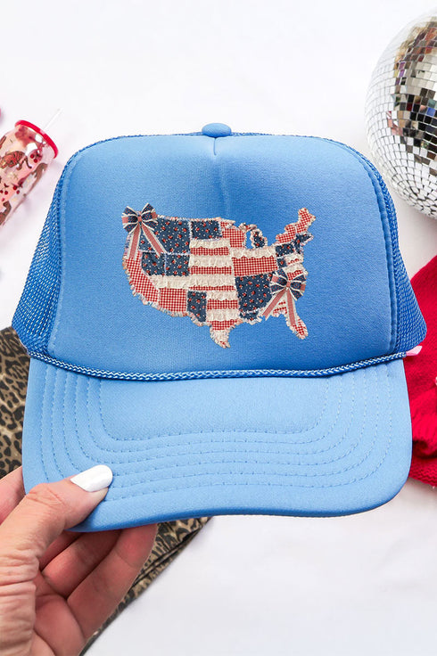 Faux Patchwork USA Map Otto Columbia Blue Foam Front Trucker Hat