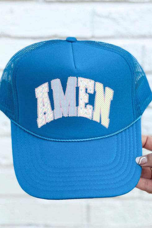 Garden Gingham Amen Otto Columbia Blue Foam Front Trucker Hat