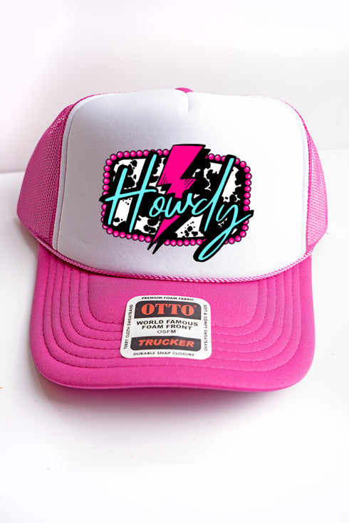 Pink Howdy Lightning Hot Pink with White Foam Front Trucker Hat