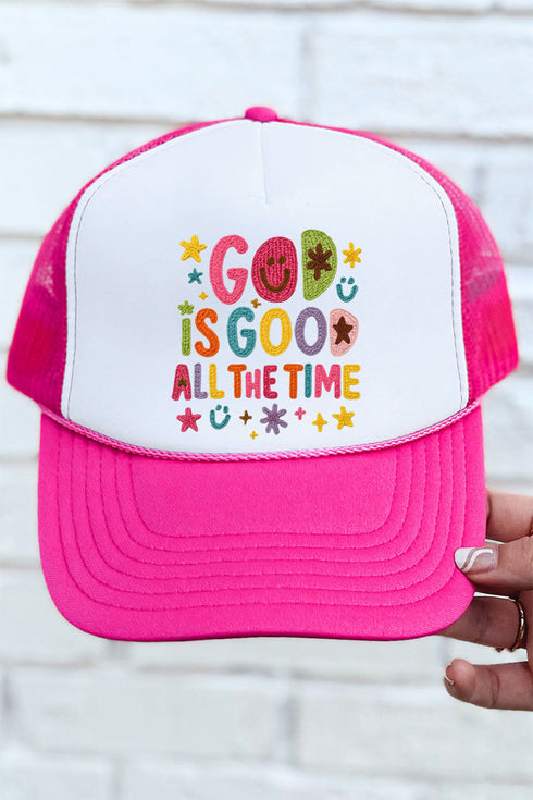 Faux Yarn God Is Good Otto Hot Pink with White Foam Front Trucker Hat