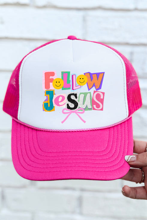 Bold Follow Jesus Otto Hot Pink with White Foam Front Trucker Hat