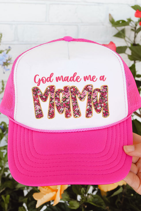 Pink God Made Me A Mama Otto Hot Pink with White Foam Front Trucker Hat