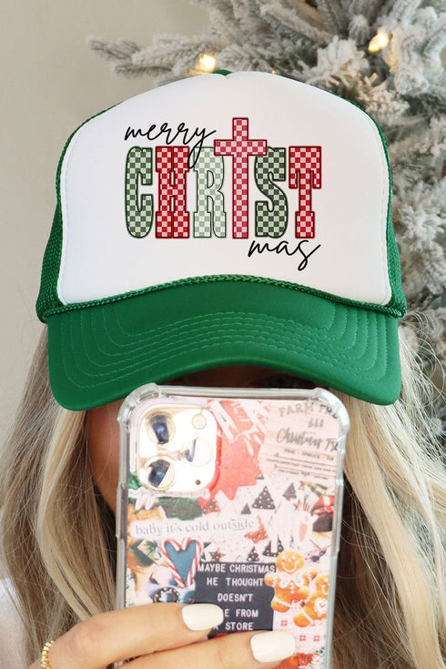 Checkered Merry CHRISTmas Otto Kelly with White Foam Front Trucker Hat