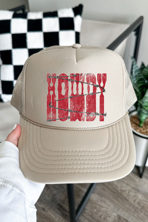 Barbed Wire Howdy Otto Khaki Foam Front Trucker Hat