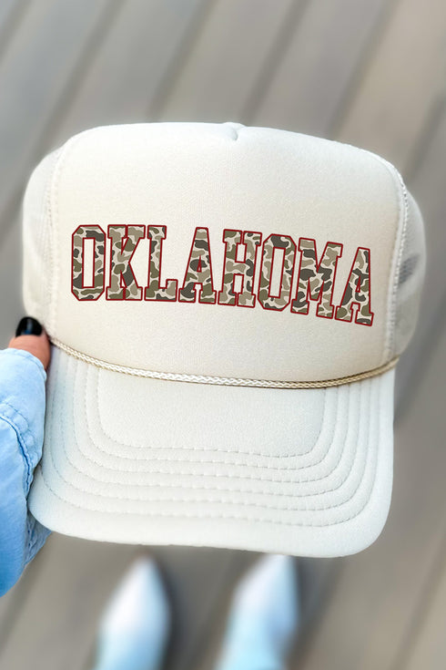 Crimson Oklahoma Camo Otto Khaki Foam Front Trucker Hat