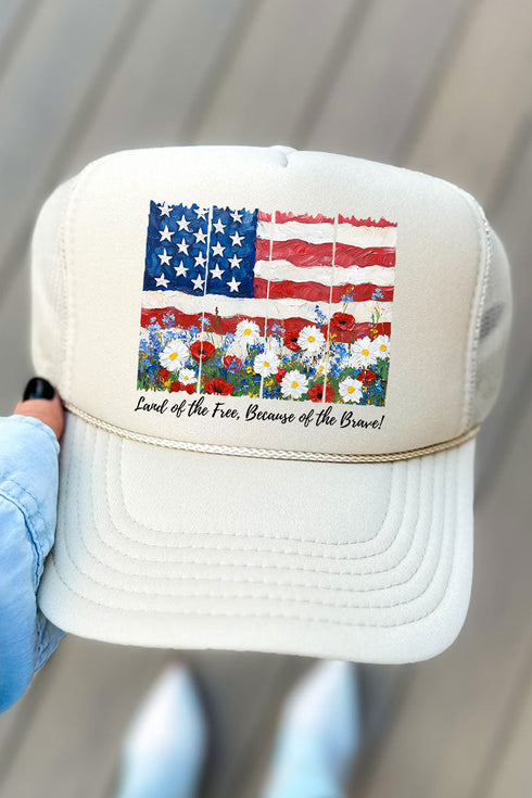 Floral Land Of The Free Otto Khaki Foam Front Trucker Hat