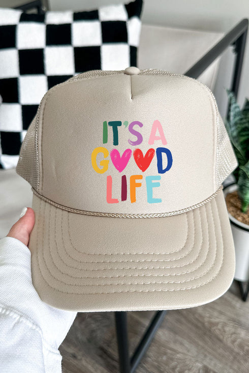 Heart It's A Good Life Otto Khaki Foam Front Trucker Hat