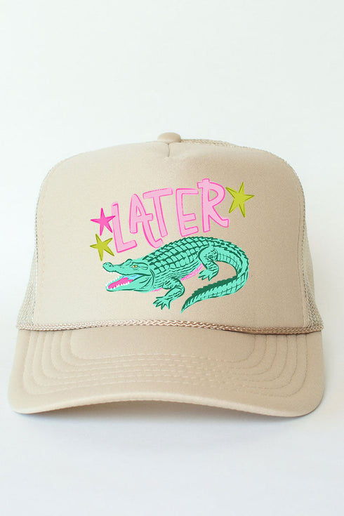 Pink Later Gator Otto Khaki Foam Front Trucker Hat