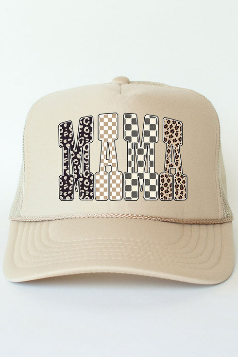 Leopard Checkered Mama Otto Khaki Foam Front Trucker Hat