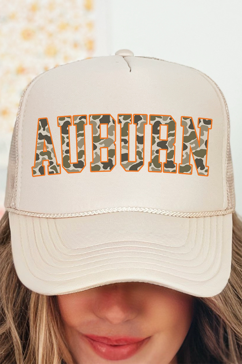 Orange Auburn Camo Otto Khaki Foam Front Trucker Hat
