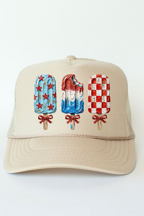 Painted Patriotic Popsicles Otto Khaki Foam Front Trucker Hat