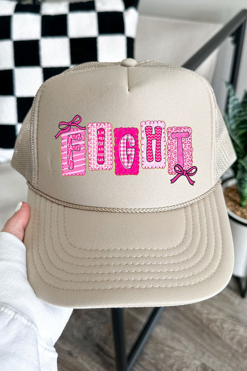 Pretty, Powerful, Pink Fight Otto Khaki Foam Front Trucker Hat