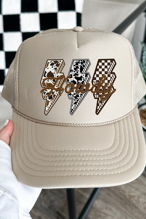 Roping Howdy Lightning Bolt Otto Khaki Foam Front Trucker Hat