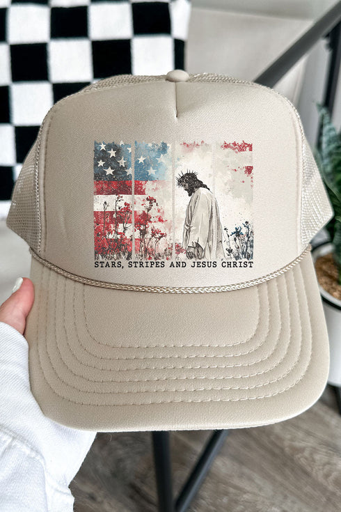 Stars, Stripes, & Jesus Christ Otto Khaki Foam Front Trucker Hat