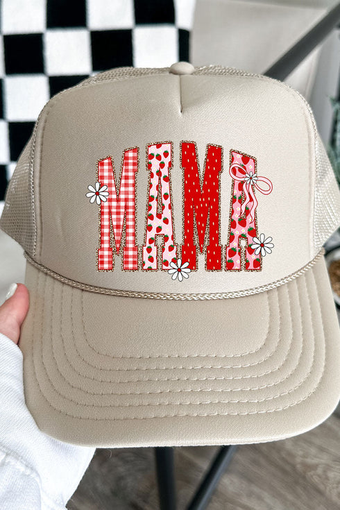 Strawberry Gingham Mama Otto Khaki Foam Front Trucker Hat