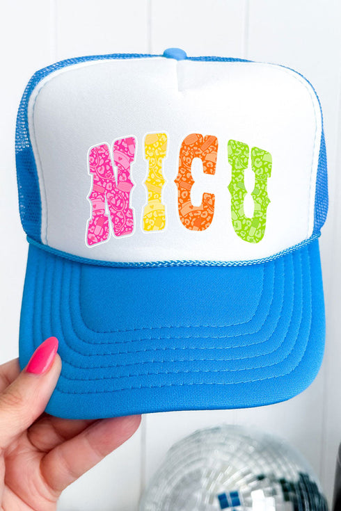 NICU Neon Care Crew Otto Neon Blue with White Foam Front Trucker Hat