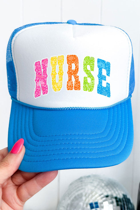 Nurse Neon Care Crew Otto Neon Blue with White Foam Front Trucker Hat