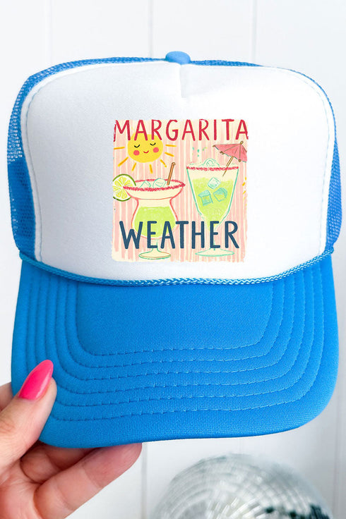 Sip The Sunshine Margarita Weather Otto Neon Blue with White Foam Front Trucker Hat