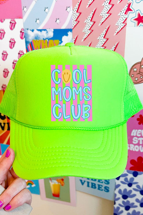 Striped Happy Cool Moms Club Otto Neon Green Foam Front Trucker Hat