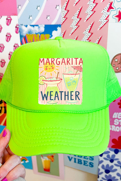 Sip The Sunshine Margarita Weather Otto Neon Green Foam Front Trucker Hat