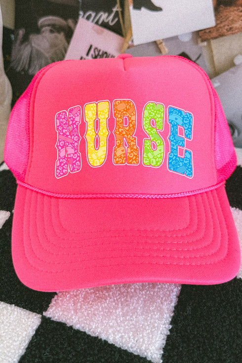 Nurse Neon Care Crew Otto Neon Pink Foam Front Trucker Hat