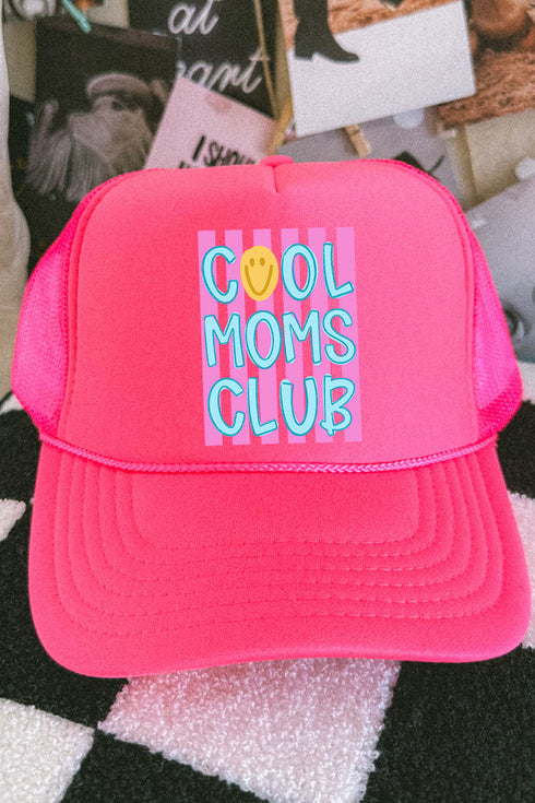 Striped Happy Cool Moms Club Otto Neon Pink Foam Front Trucker Hat