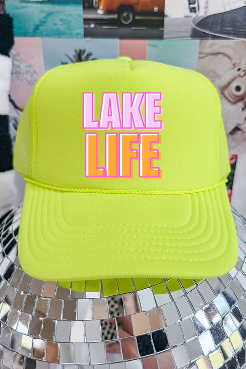 Golden Hour Lake Life Otto Neon Yellow Foam Front Trucker Hat