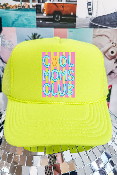 Striped Happy Cool Moms Club Otto Neon Yellow Foam Front Trucker Hat
