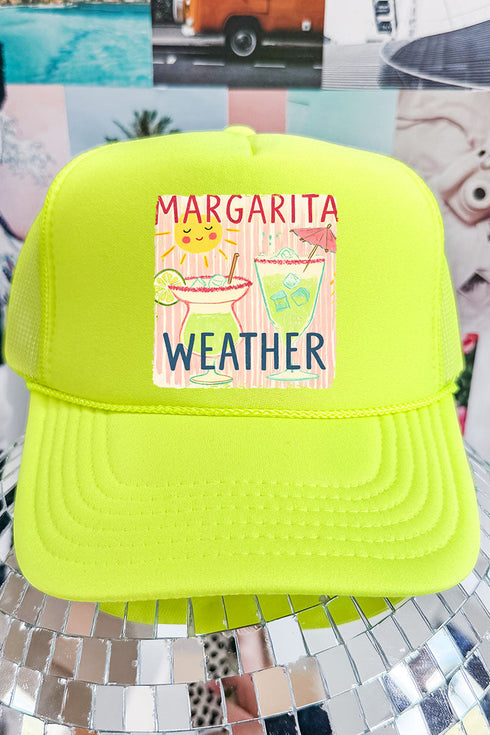 Sip The Sunshine Margarita Weather Otto Neon Yellow Foam Front Trucker Hat
